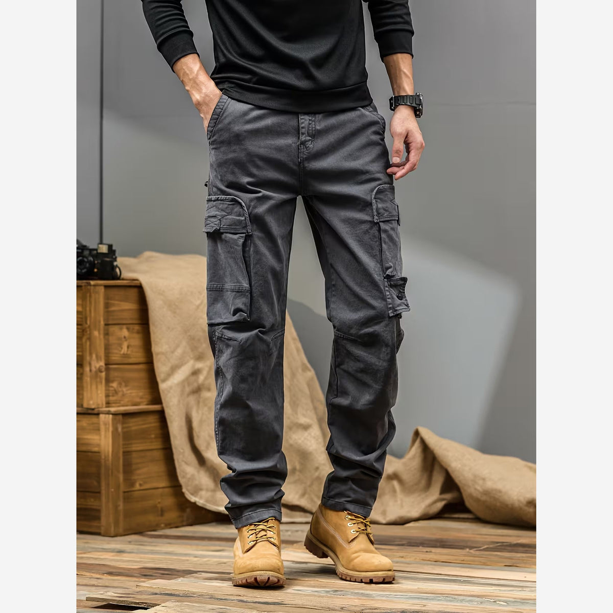 Herren Cargohose Straight Fit Baumwollstretch Cargotaschen