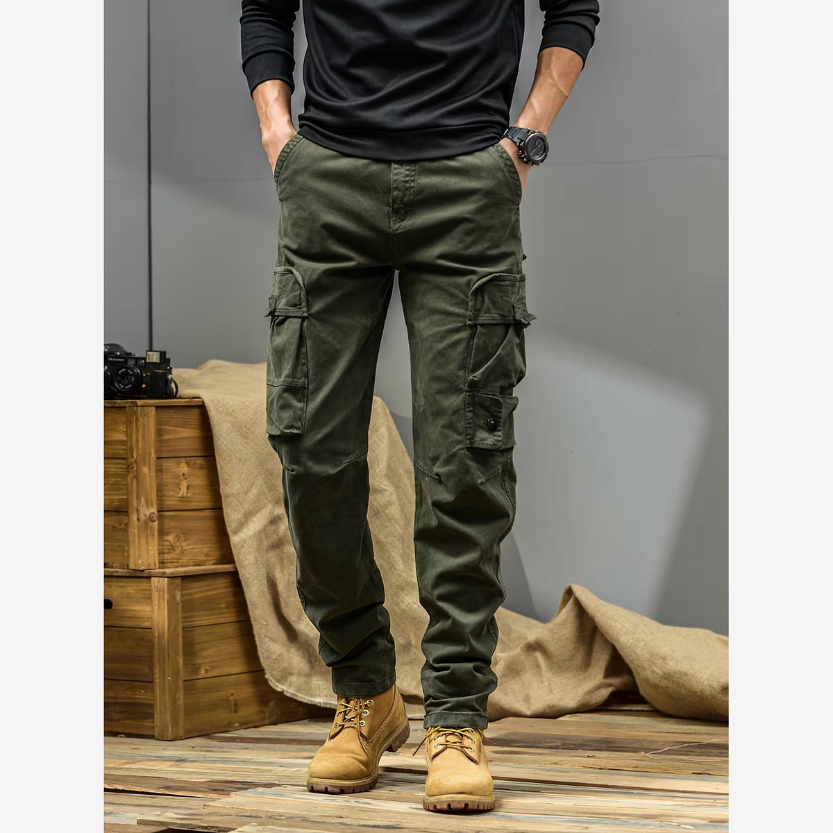 Herren Cargohose Straight Fit Baumwollstretch Cargotaschen