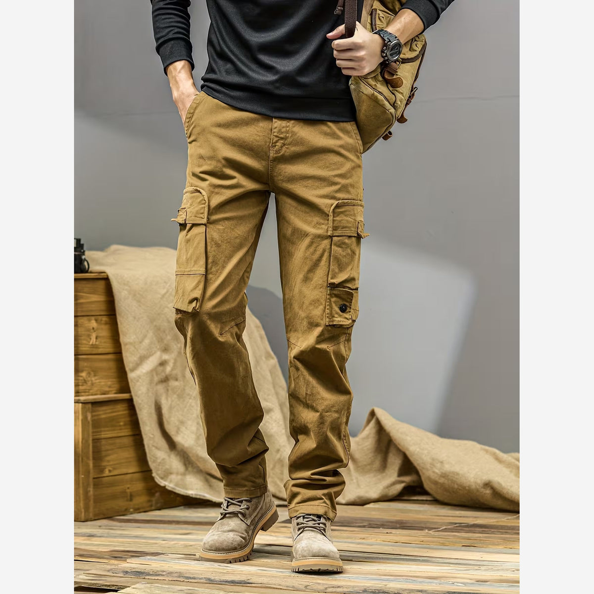 Herren Cargohose Straight Fit Baumwollstretch Cargotaschen