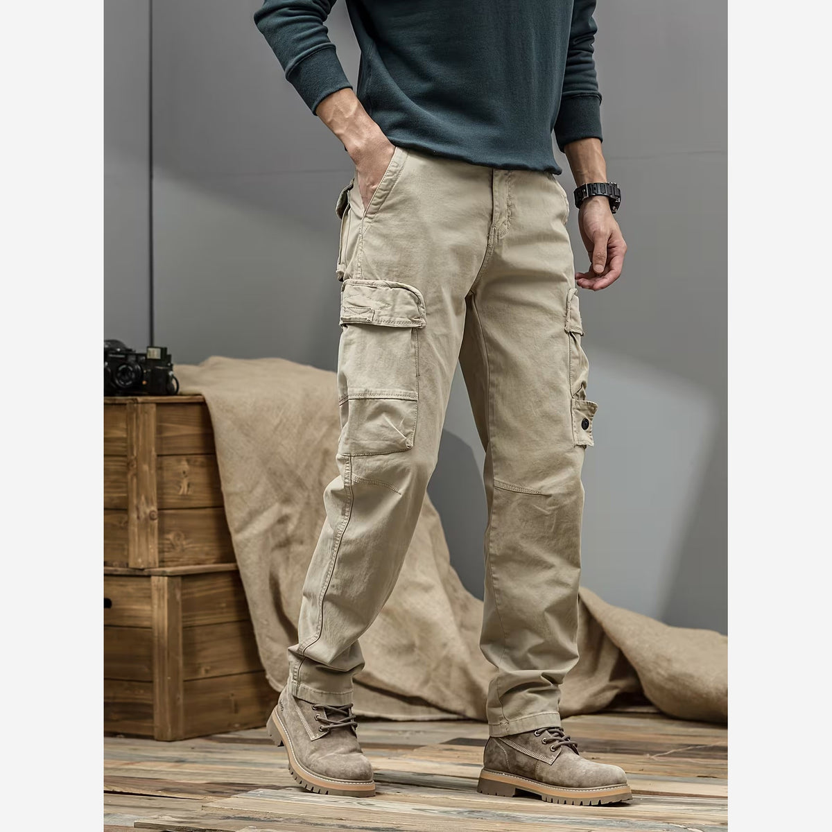 Herren Cargohose Straight Fit Baumwollstretch Cargotaschen