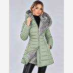 Damen Winterjacke Slim Fit Lange Steppjacke Kapuze
