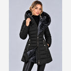 Damen Winterjacke Slim Fit Lange Steppjacke Kapuze