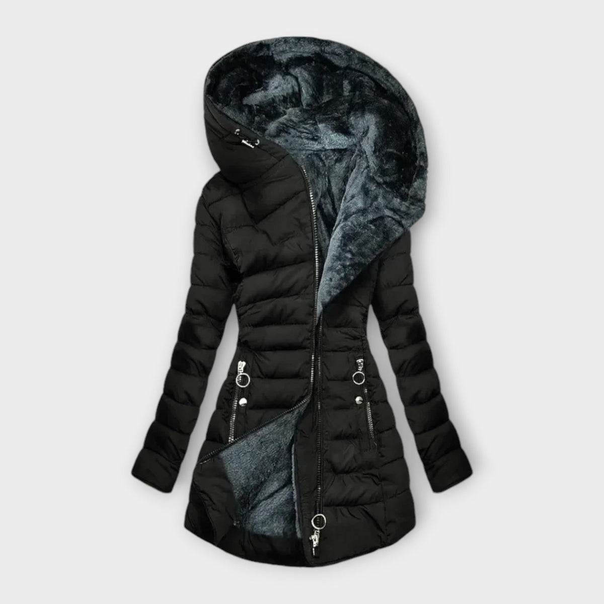 Damen Winterjacke Slim Fit Lange Steppjacke Kapuze