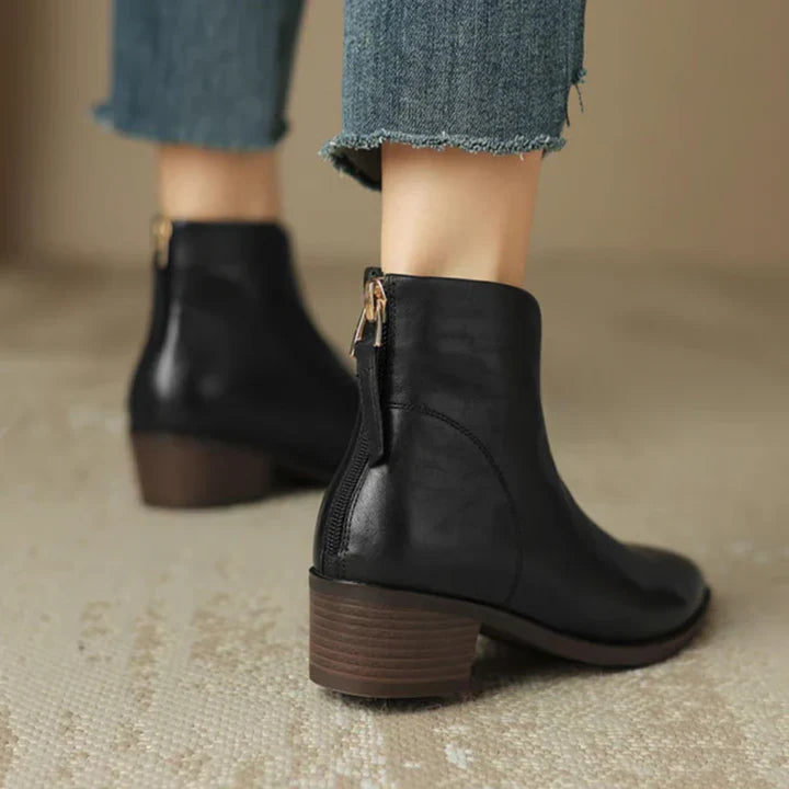 Damen Stiefeletten Spitz Vegan Leder Niedriger Blockabsatz