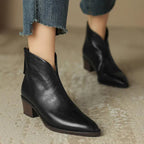 Damen Stiefeletten Spitz Vegan Leder Niedriger Blockabsatz