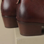 Damen Stiefeletten Spitz Vegan Leder Niedriger Blockabsatz