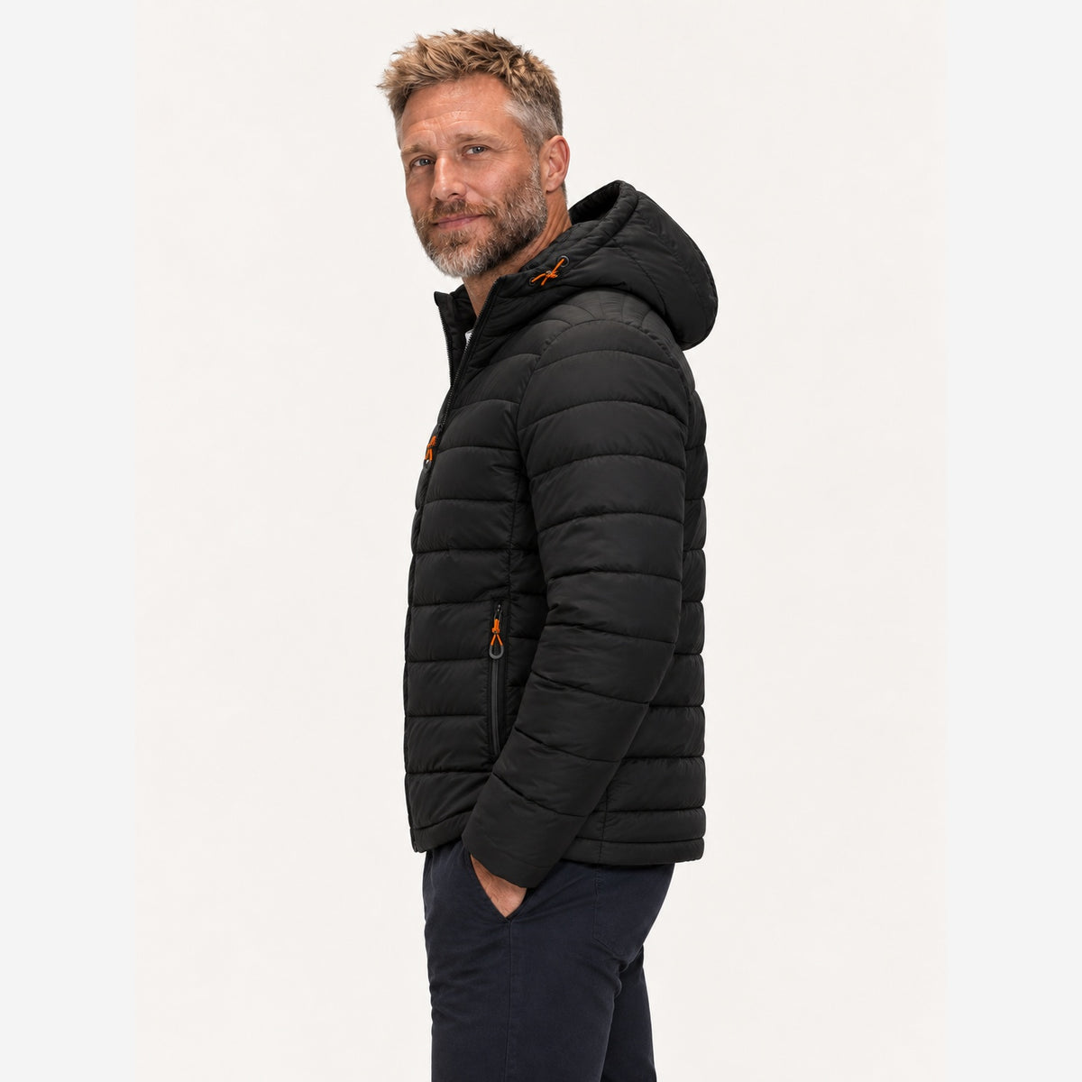 Herren Pufferjacke Regular Fit Kapuze Steppoptik Reißverschluss