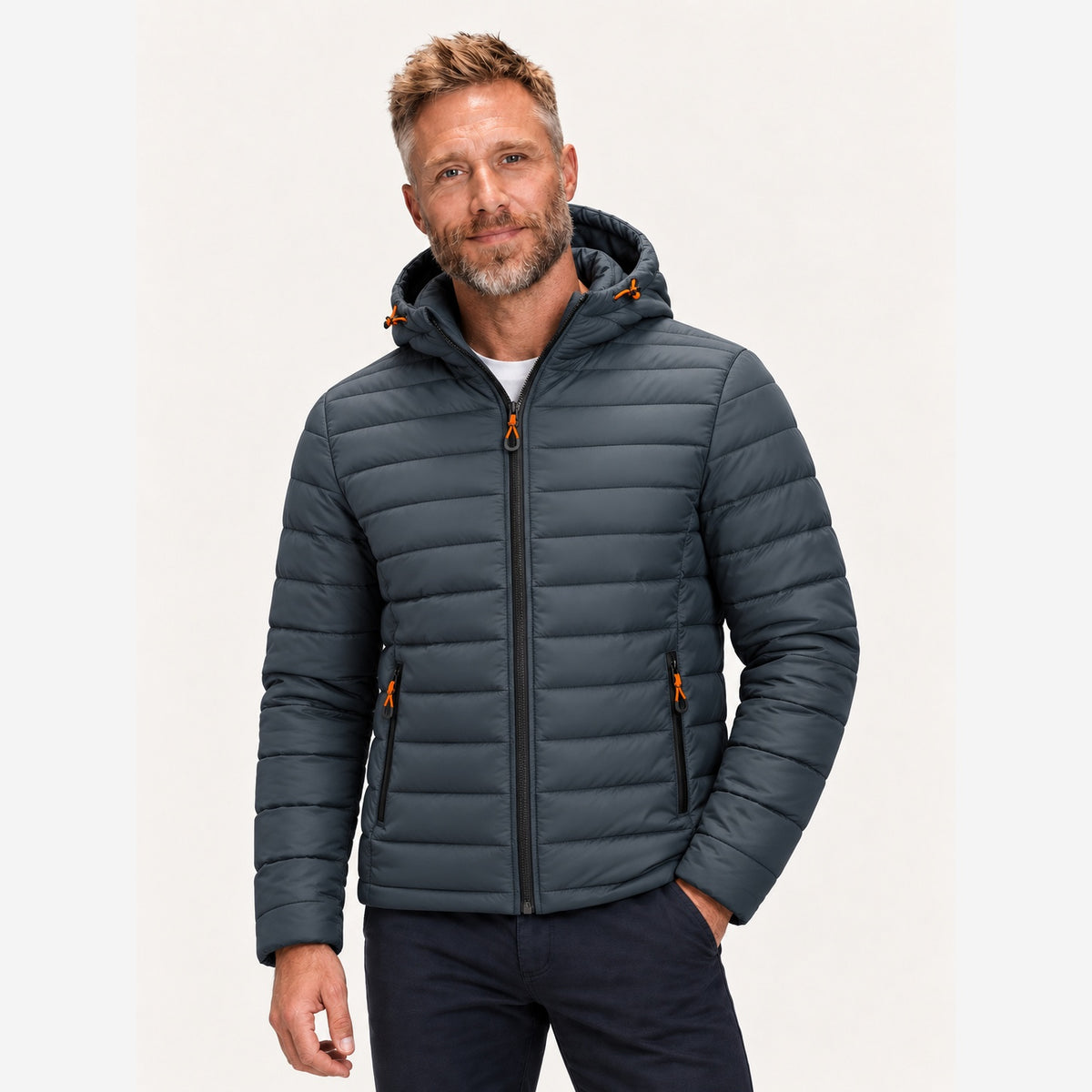 Herren Pufferjacke Regular Fit Kapuze Steppoptik Reißverschluss