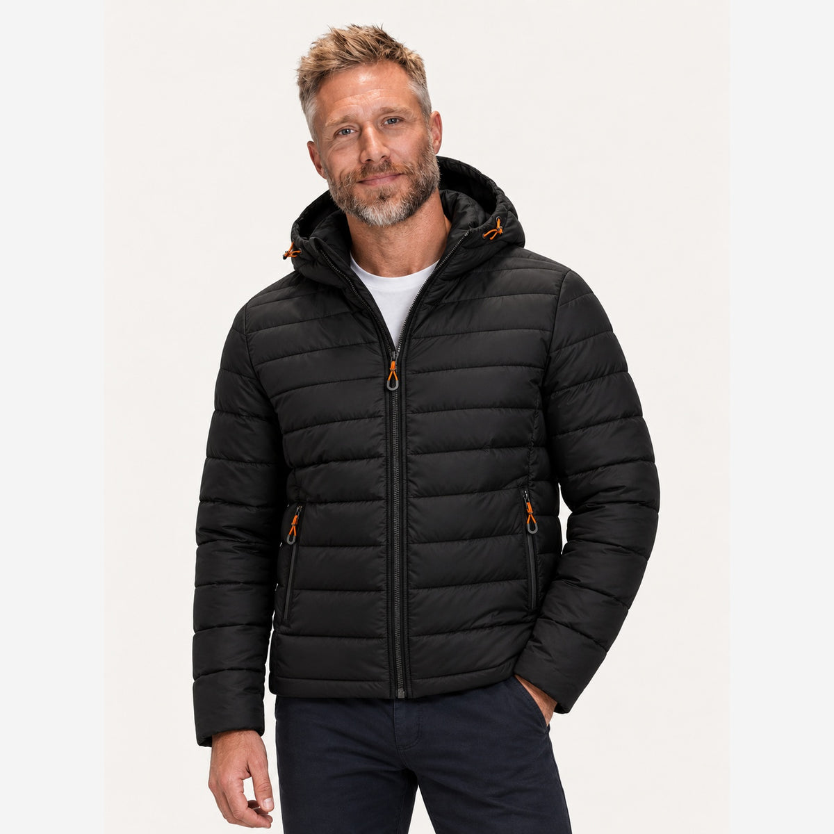 Herren Pufferjacke Regular Fit Kapuze Steppoptik Reißverschluss
