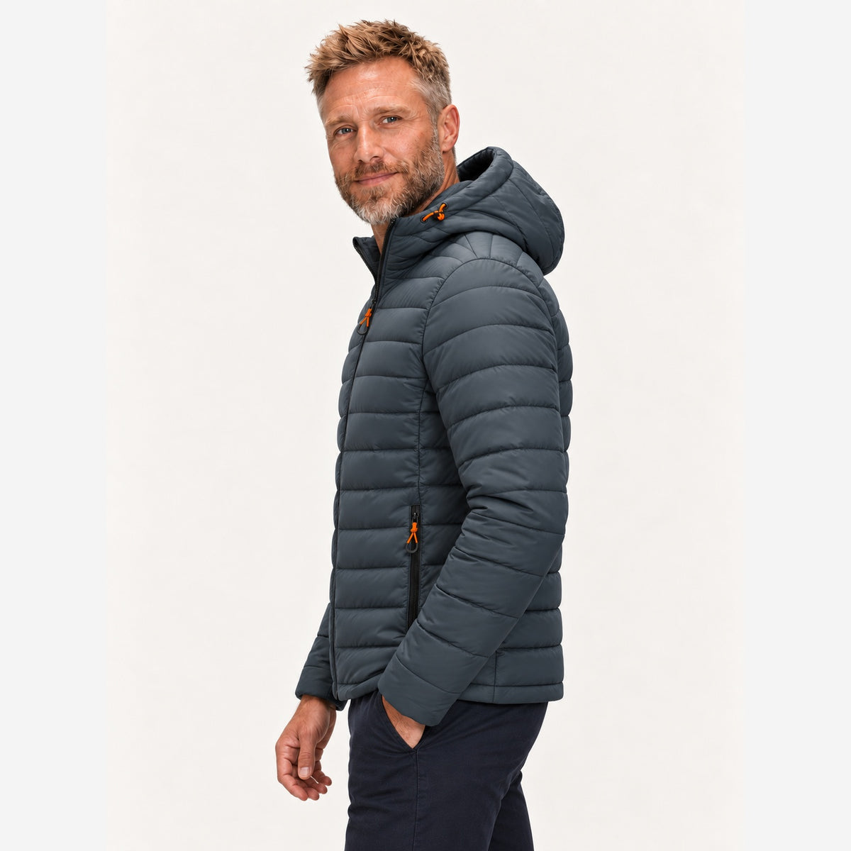 Herren Pufferjacke Regular Fit Kapuze Steppoptik Reißverschluss