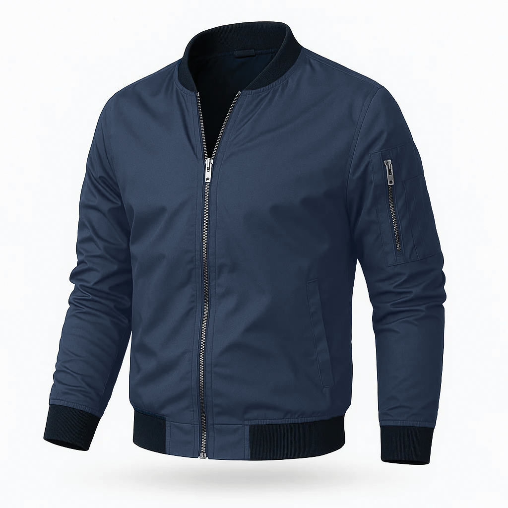 Herren Bomberjacke Leicht Regular Fit Rippkragen Seitentaschen