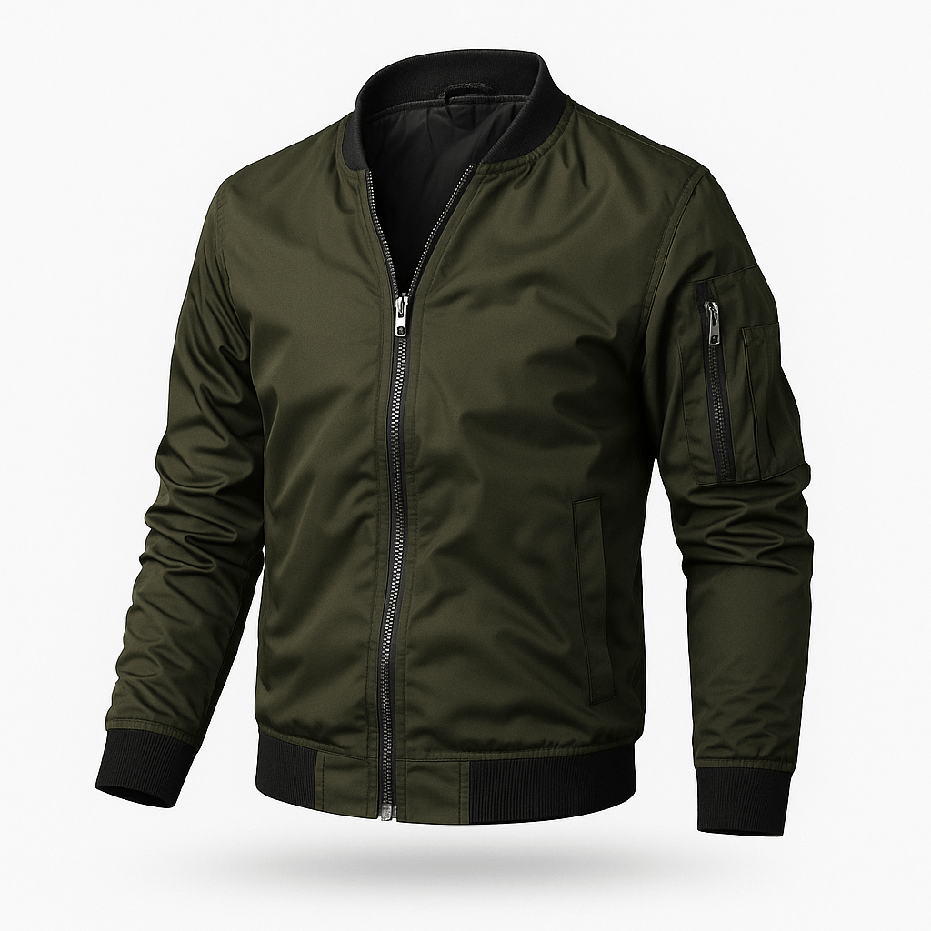 Herren Bomberjacke Leicht Regular Fit Rippkragen Seitentaschen