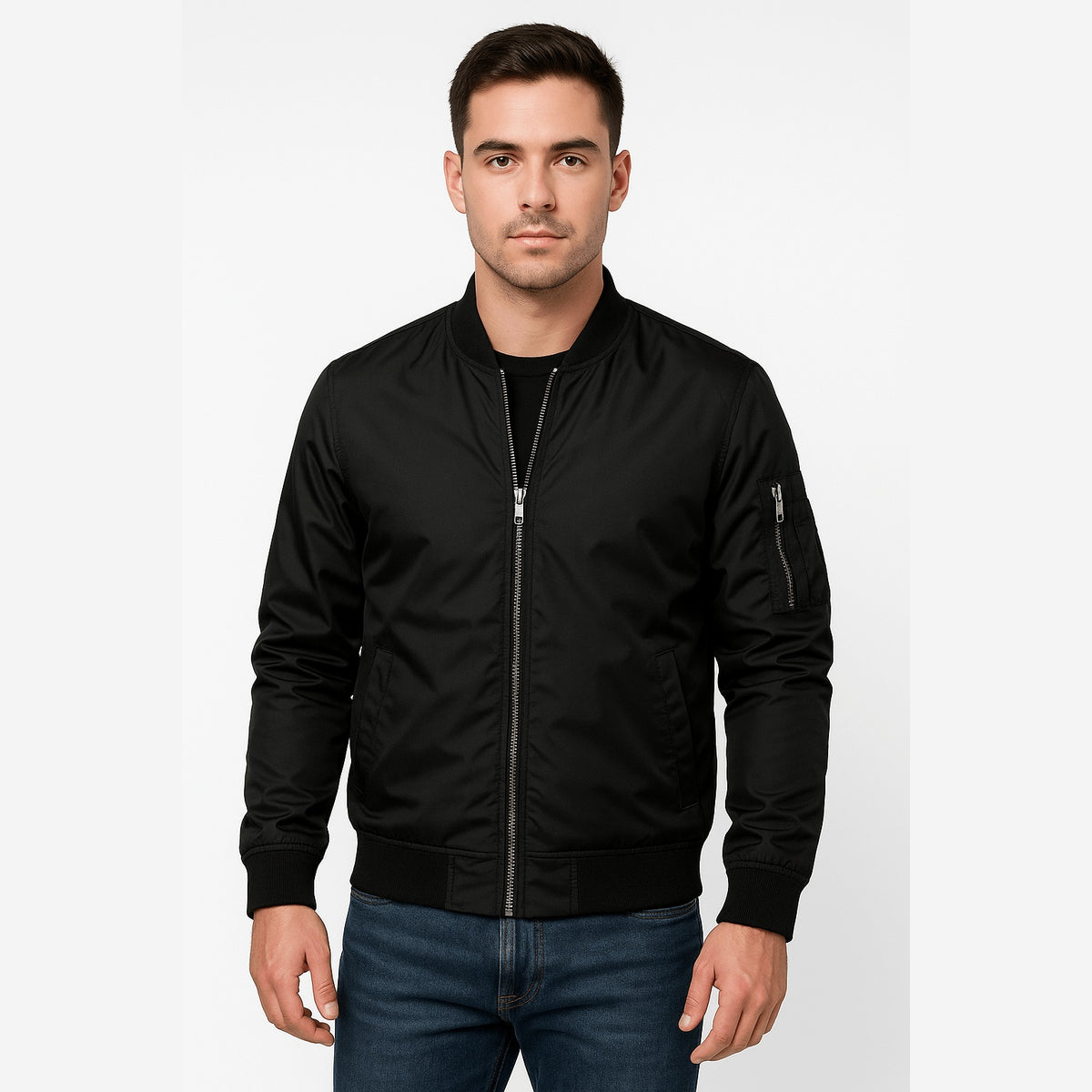 Herren Bomberjacke Leicht Regular Fit Rippkragen Seitentaschen