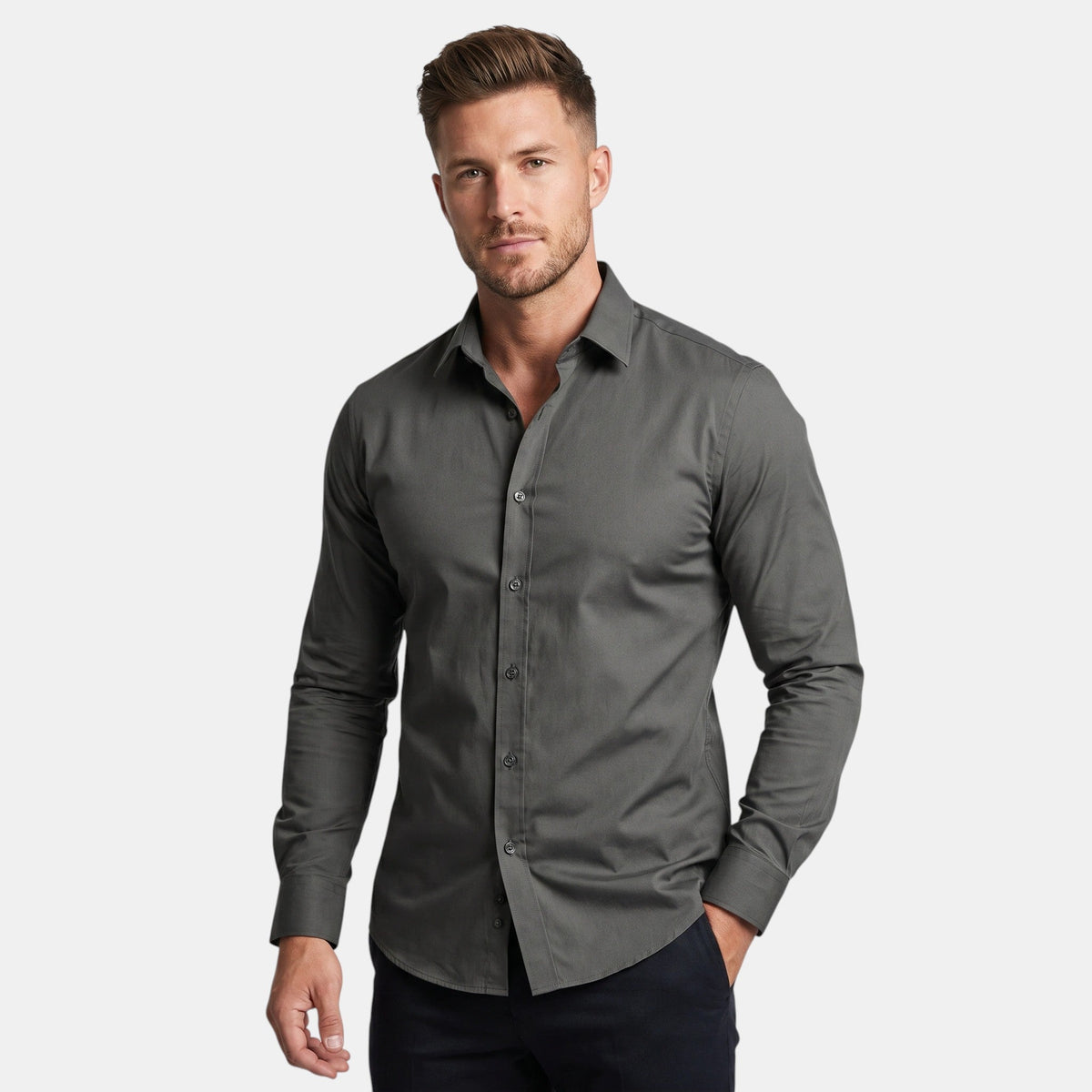 Herren Hemd Slim Fit Langarm Kentkragen Business
