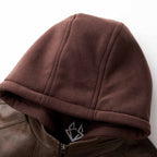 Herren Lederjacke Kunstleder Kapuze Regular Fit Reißverschlusstaschen