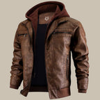 Herren Lederjacke Kunstleder Kapuze Regular Fit Reißverschlusstaschen