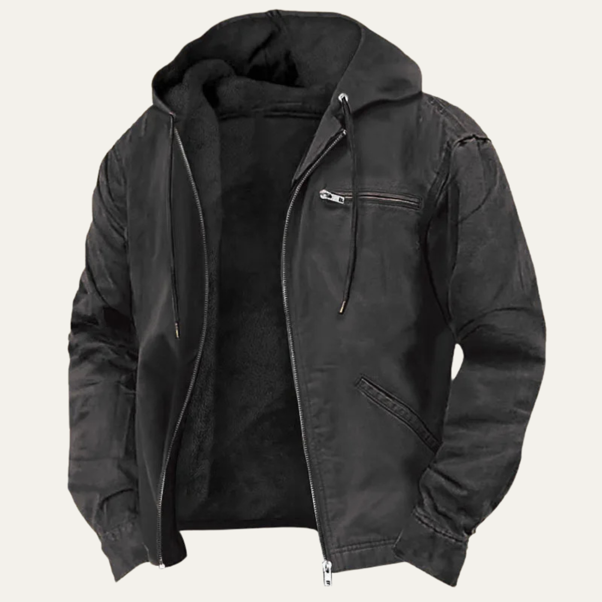 Herren Jacke Fleecefutter Kapuze Reißverschluss Relaxed Fit