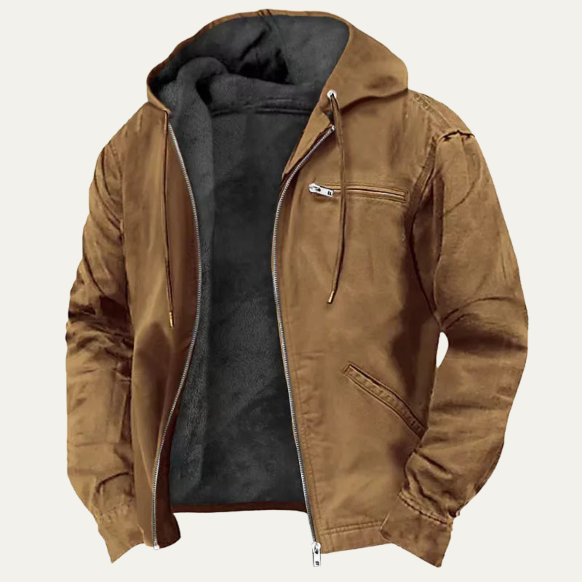 Herren Jacke Fleecefutter Kapuze Reißverschluss Relaxed Fit