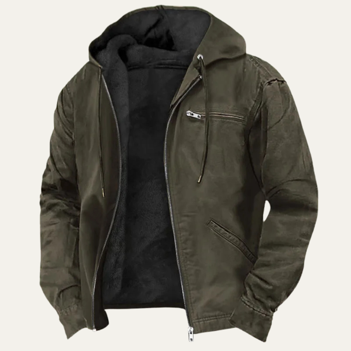 Herren Jacke Fleecefutter Kapuze Reißverschluss Relaxed Fit