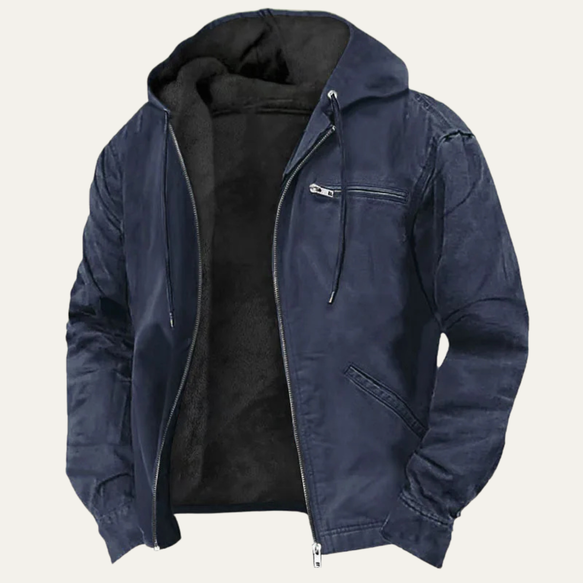 Herren Jacke Fleecefutter Kapuze Reißverschluss Relaxed Fit