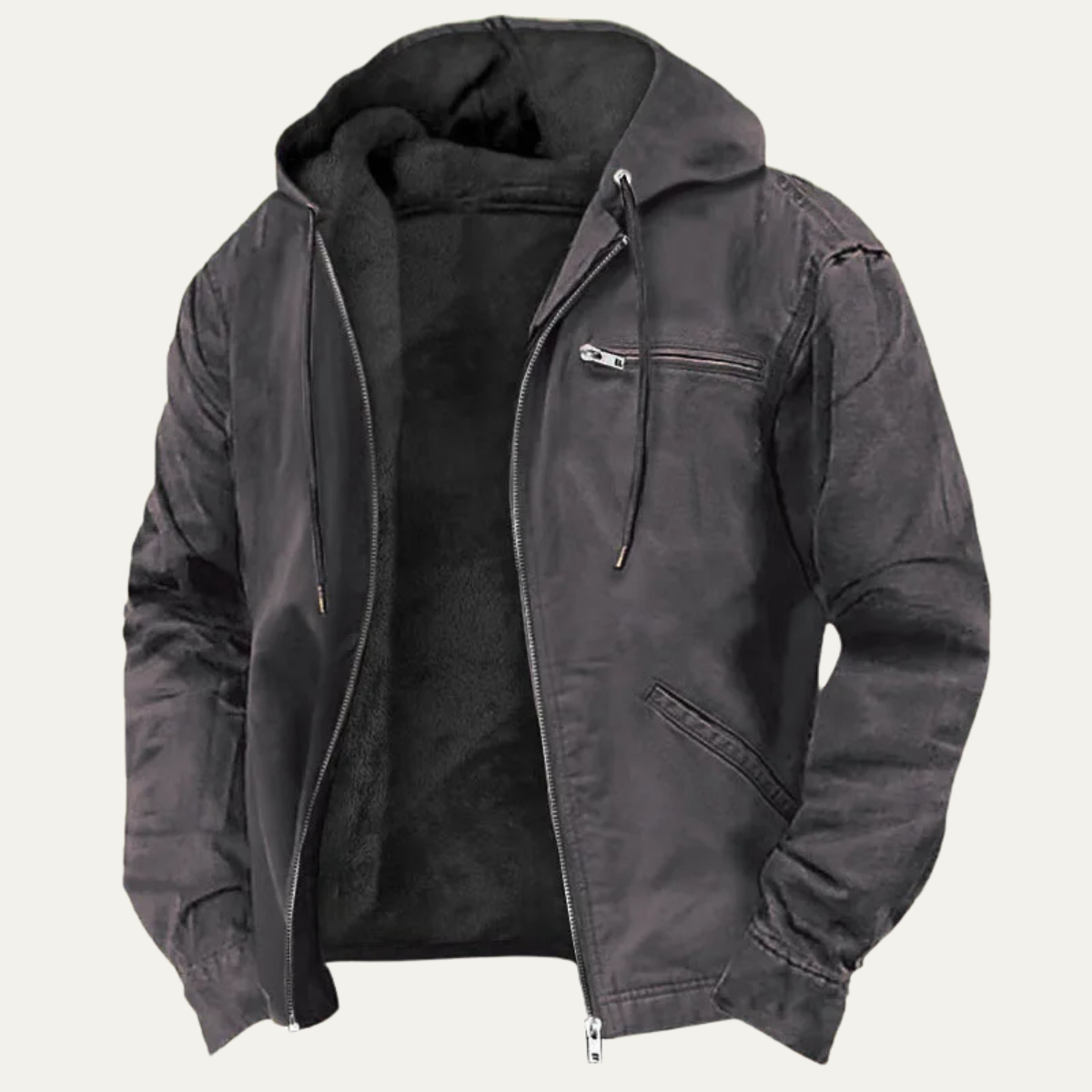 Herren Jacke Fleecefutter Kapuze Reißverschluss Relaxed Fit