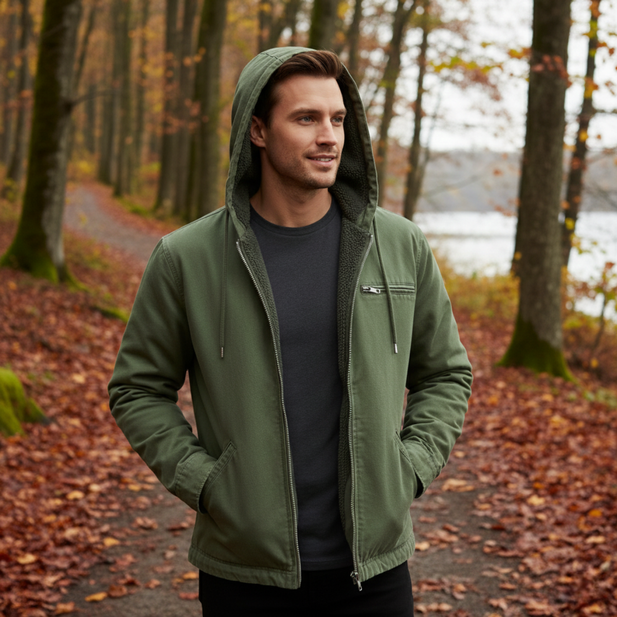 Herren Jacke Fleecefutter Kapuze Reißverschluss Relaxed Fit