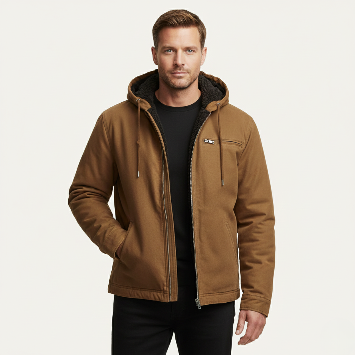Herren Jacke Fleecefutter Kapuze Reißverschluss Relaxed Fit