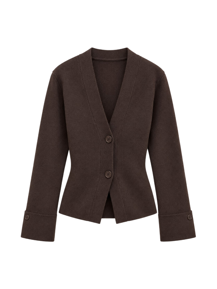 Brauner Strickcardigan mit V-Ausschnitt und Regular Fit